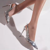 Women's Metallic Bling Bridal Slingbacks - Black - 2 / 6cm / Metallic Heels - 41 B - PU Leather - image 12