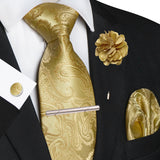 Men's 5 Pcs Floral Gold Tie Set - Gold - 5Pcs Set -035 - One Size - Silk - image 3
