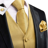Men's 4 Pcs Formal Gold Vest Tie Set - Gold - 4Pcs Set -MJ-0023 - XXXL - Silk - image 3