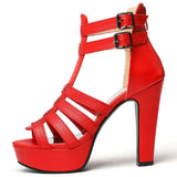 Women's Platform Gladiator Stilettos - Black - Heels - 43 B - PU Leather - image 38