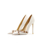 Women's Luxury Leather Rivet Stilettos - Ivory - 3 / Matte / 10cm - 41 B - Genuine Leather - image 13