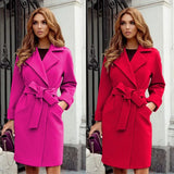 Women's Suit Collar Slim Fit Tie Belt Coat - Khaki - Women's Jacket - XXXL - Polyester - image 1