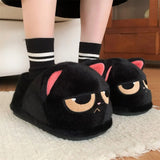 Women's Black Cat Winter Soft Slippers - Black/Red - Heel Covered Slippers - 36-37 - Plush - image 30