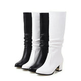 Women's Knee High Block Heeled Boots - Black - Block Heel Boots - 43 B - PU Leather - image 27