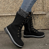 Women's Plush Mid-Calf Lace Up Flat Boots - Purple - Mid Calf Boots - 43 B - Plush - image 15