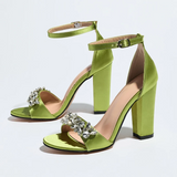 Funki Buys | Shoes | Women's Satin Crystal High Block Sandal