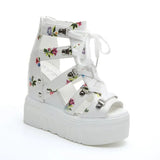 Women's Strappy Platform Wedge Shoes - Black - Flower Sandals - 43 B - PU Leather - image 18