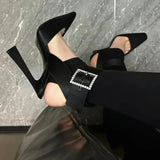 Women's Pointed Toe Buckle Strap Stilettos - Black - 9cm Shoes - 42 B - PU Leather - image 5