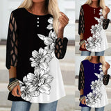 Women's Plus Splice Flower Print Blouse - Black - Flower Tunic Shirt - 8XL - Polyester - image 19