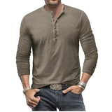 Men's Casual Long Sleeve Henly Shirt - Khaki - Long Sleeve Tee Shirt - 5XL - Polyester - image 1