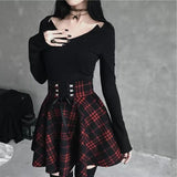 Women's Gothic Retro Punk Plaid Mini Skirt - Red - Skirt - XXL - Polyester - image 1