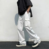 Men's Loose Fit Long White Cargo Pants - White - Cargo Pants - XXXL - Polyester Denim - image 22