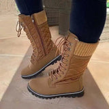 Women's Plush Mid-Calf Lace Up Flat Boots - Purple - Mid Calf Boots - 43 B - Plush - image 16