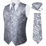 Men's 4 Pcs Luxury Silver Vest Tie Set - Silver -4Pcs Set -M-0103 - XXXL - Silk - image 3
