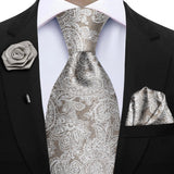Men's 4 Pcs Floral Brown Tie Set - Gold - 5Pcs Set -035 - One Size - Silk - image 1