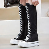 Women's Knee High Platform Canvas Boots - Black - High Top Canvas Sneakers - 40 B - Canvas - image 24