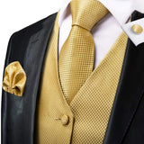 Men's 4 Pcs Formal Gold Vest Tie Set - Gold - 4Pcs Set -MJ-0023 - XXXL - Silk - image 13