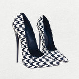 Women's Custom Houndstooth Super High Heels - Black/White - 1 / 12cm Heel - 46 B - PU Leather - image 10