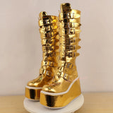 Women's Gold Buckle Strap Platform Boots - Gold - Buckle Boots - 46 B - PU Leather - image 7