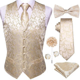 Men's 5 Pcs Luxury Wedding Vest Tie Set - Beige/Gold -5Pcs Set - MJ-3006-0079 - XXXL - Silk - image 2