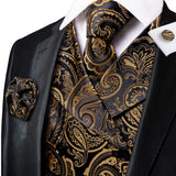 Men's 4 Pcs Dark Gold Paisley Tie Set - Dark Gold - 4pc Tie Set - MJ-0055 - 3XL - Silk - image 10