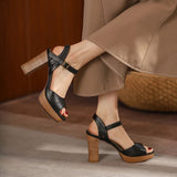 Women's Real Leather Chunky Summer Sandals - Auburn - Strappy Sandals - 40 B - Genuine Leather - image 13
