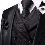 Men's 4 Pcs Black Paisley Tie Vest Sets - Black - Style 1 / 4pc Tie Set - MJ-3118 - 3XL - Silk - image 14