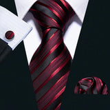 Men's 3 Pcs Classic Formal Tie Sets - Red/Black - 5022 - One Size - Silk - image 33