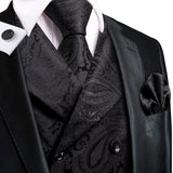Men's 4 Pcs Black Paisley Tie Vest Sets - Black - Style 1 / 4pc Tie Set - MJ-3118 - 3XL - Silk - image 3