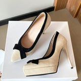 Women's Suede Bow Tie Platorm Heels - Black - 12cm Heel - 42 B - PU Suede Leather - image 24