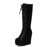 Women's High Luxury Gothic Platform Boots - Black - 1 / Lace Up - 10 B - PU Leather - image 20