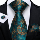 Funki Buys | Neckties | Men's 3 Pcs Teal Paisley Tie Set