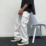 Men's Loose Fit Long White Cargo Pants - White - Cargo Pants - XXXL - Polyester Denim - image 6