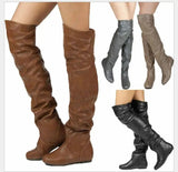 Women's Over Knee Ruched Flat Boots - Black - Over Knee Boots - 45 B - PU Suede Leather - image 15