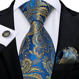 Men's 3 Pcs Luxury Blue Yellow Tie Set - Blue - MJ-7391 - One Size - Silk - image 1
