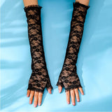 Women's Long Lace Fingerless Gloves - Black - Long Lace Gloves - One Size - Acetate - image 10