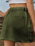 Women's Short Denim Skirt with Pockets - Mocha - Short Skirt - 2XL - Rayon - image 15