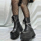 Women's Gothic Punk Retro Biker Boots - Black - 1 / Combat Boots - 10 B - PU Leather - image 20