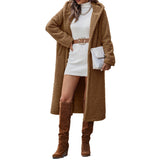 Women's Long Hooded Plush Jacket - Brown - Long Jacket - 2XL - Polyester/Plush - image 4