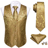 Men's 4 Pcs Dark Gold Vest Tie Set - Gold - 4Pcs Set - 2017 - XXXL - Silk - image 2