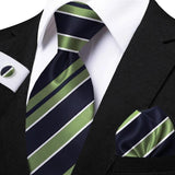 Men's 3 Pcs Striped Jacquard Tie Set - Blue - 2 - One Size - Polyester - image 4