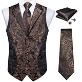Men's 4 Pcs Formal Silk Paisley Tie Vest Set - Brown - 4pc Tie Set - MD-0417-7889 - 3XL - Silk - image 17