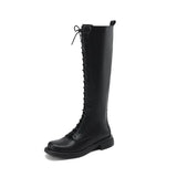 Women's Real Leather Lace Up Riding Boot - Black - 2 / Without Fur - 10.5 B - Genuine Leather - image 24