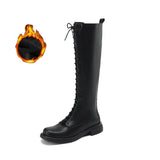 Women's Real Leather Lace Up Riding Boot - Black - 1 / Short Plush - 10.5 B - Genuine Leather - image 25