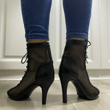 Women's Mesh Peep Toe Stiletto Booties - Beige - 10cm Mesh Booties - 43 B - PU Leather - image 16