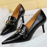 Women's Low Pointed Toe Buckle Pumps - Brown - Pumps - 40 B - PU Leather - image 19