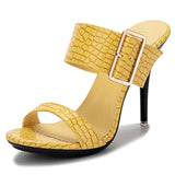 Women's Big Buckle High Heel Slides - Yellow - Formal Shoes - 43 B - PU Leather - image 2