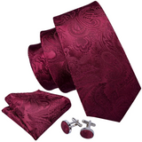Funki Buys | Neckties | Men's 3 Pcs Maroon Floral Luxury Tie Set