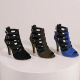 Women's Spike Heel Gladiator Sandals - Blue - Buckle Sandals - 12 B - PU Leather - image 12