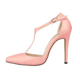 Women's Super High Heel T-Strap Stilettos - Black - Ladies Dress Shoe - 12 B - PU Patent Leather - image 6